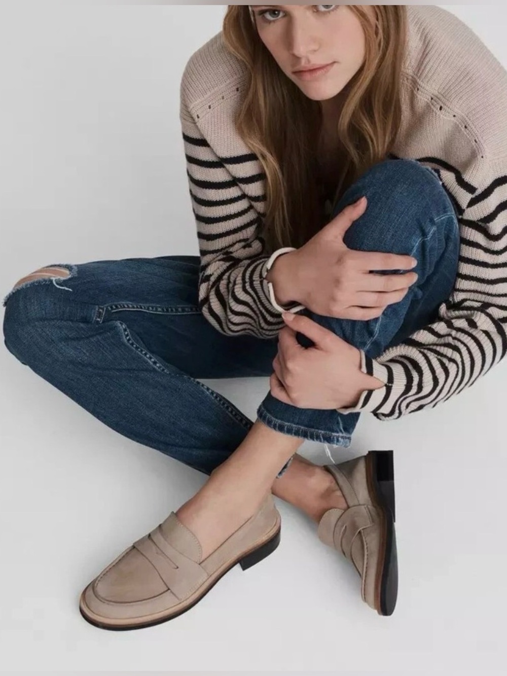 RAG & BONE  Slayton Loafer Soft Nubuck Leather Light Sand Penny Loafer Size 38